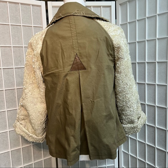 Anthropologie Hei Hei Olive Green Utility Cream Sequin 3/4 Sleeves Jacket - Picture 2 of 9